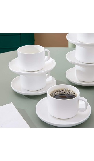 Candiicap Keramik Kaffee Tassen Set 220ml mit Untertassen und Metall Ständer Kaffeetassen 6er Set für Cappuccino Latte Espresso Americano Mokka Tee220ml,Matt Weiß - B08X4GK9VY3