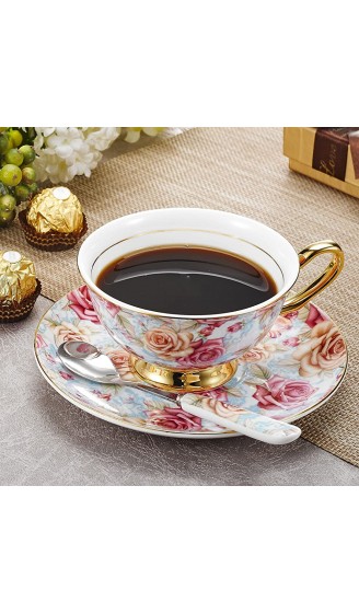 Panbado 3-teilig Porzellan 200 ml Kaffeetasse mit Untertasse Löffel Floral - B071CZBFWJ7