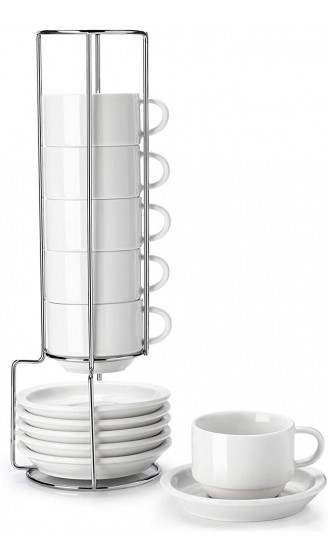 Sweese 405.001 6-teilig Stapelbare Espressotassen Set aus Porzellan Kaffeetassen mit Untertasse und Metall Ständer 120 ml - B07YWQ1CSMJ