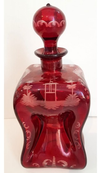 Egermann Glas rubinrot Karaffe Antik böhmisches Glas farbige Likörflasche handgeschliffen Aussendekor antikes Kristallglas mundgeblasen Höhe ca. 23 cm - B01HJOK810M