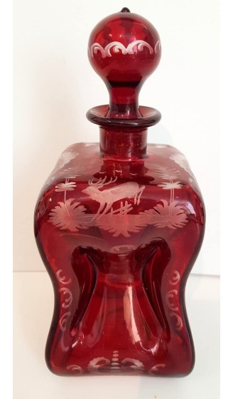 Egermann Glas rubinrot Karaffe Antik böhmisches Glas farbige Likörflasche handgeschliffen Aussendekor antikes Kristallglas mundgeblasen Höhe ca. 23 cm - B01HJOK810M