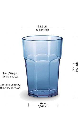 Omada Design Satz von Wassergläser aus Kunststoff Fassungsvermögen von 42,5Cl. Sie sind ideal für Getränke oder Long Drinks Spülmaschinenfest Made in Italy Stapelbar Linea Unglassy Türkise Farbe - B07PY84CYN1