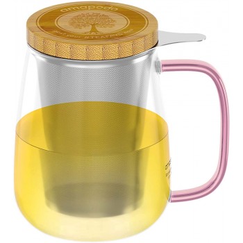 amapodo Teeglas mit Sieb und Deckel Tee Glas Tasse groß 700ml XXL Trinkglas Set mit Henkel Rosa Glastasse plastikfrei - B09FMQJJJW8