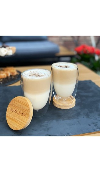 BlackSea 2x 350 ml doppelwandige Gläser mit Bambus Untersetzer Thermogläser Set Latte Macchiato Cappuccino Kaffee Tee Cocktail - B09BRBNPJR4