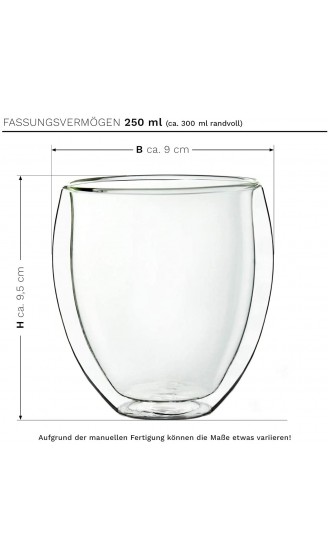 Creano doppelwandige Gläser 250ml „DG-Bauchig“ 6er Set großes Thermoglas doppelwandig aus Borosilikatglas Kaffeegläser Teegläser Latte Gläser Doppelwandgläser - B01M6ZEB5V2