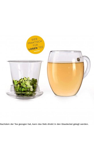 Creano Teeglas all in one Große Teetasse mit Sieb und Deckel aus Glas 400ml ein idealer Teebereiter - B006A1SZ28I