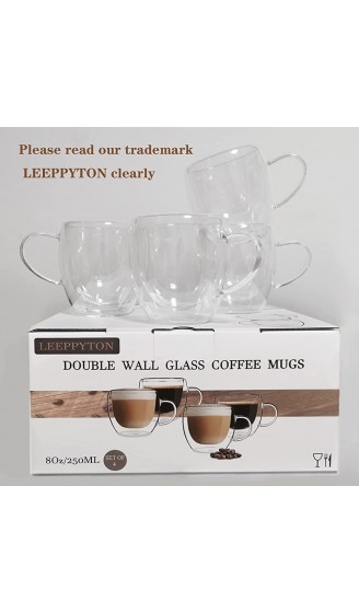 Doppelwandige Design-Glastassen mit Griff für Tee und Kaffee isolierte Gläser hitzebeständiger Thermobecher für Cappuccino Latte Teegetränke Set mit 4 Stück à 250 ml - B08Z4FSPNL9