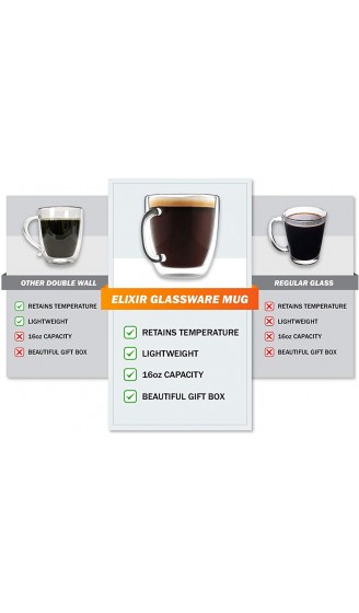 Elixir Glassware Großer Kaffeebecher Doppelwandiges Glas 470 ml Spülmaschinen- und mikrowellengeeignet Durchsichtiges einzigartiges Glas mit Henkel wärme-isoliert - B01LWHQM8K3