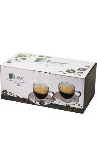 Feelino 2X 80ml doppelwandige Espresso-Tassen mit Henkel und Untersetzer modern Zeitloses Design in toller Verpackung by - B01LZHIHRC7