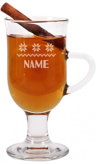 Herz & Heim® Personalisiertes Leonardo Grog-Glas mit Gravur des Namens mit weihnachtlichen Design Nordisches Muster - B08P6978CZC
