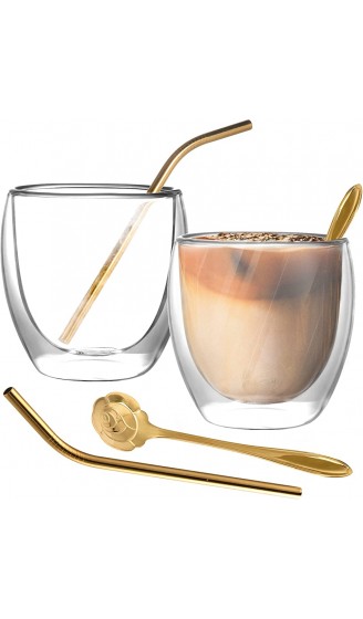 Latte Macchiato GläSer 2er set 250ml Doppelwandige Gläser Doppelwandige Kaffeegläser Eisbecher Glas Espresso Tassen Latte Macchiato Gläser Tasse Kaffeetassen Espressotassen mit Löffelstrohhalme - B099ZLDY2GQ