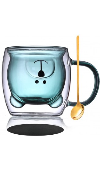 Süß Bären Tasse Doppelwandige Tee Gläser Kaffeetasse mit Löffel & Untersetzer Bär Kaffeebecher Lustige Tassen Thermogläser Trinkglas mit Griff Cappuccino Gläser Teetasse Espressotassen Geschenk - B09HMDPCR6N