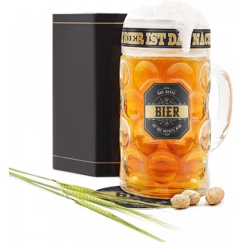 1 Liter Bierglas Bierkrug mit Bierdeckel und Geschenkbox "Das beste Bier ist das nächste Bier" Maßkrug Geschenke für Männer Bier-Geschenk Idee zum Geburtstag für Papa Freund Opa HISA DARIL® - B09166KJC1Q