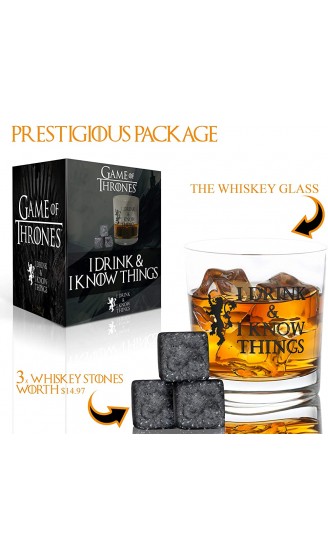 Desired Cart Whiskyglas mit Aufschrift "I Drink and I Know Things" mit Whisky-Steinen – Bourbon Scotch – inspiriert von Game of Thrones – lustige Neuheit – mit renommiertem Paket - B07822KC212