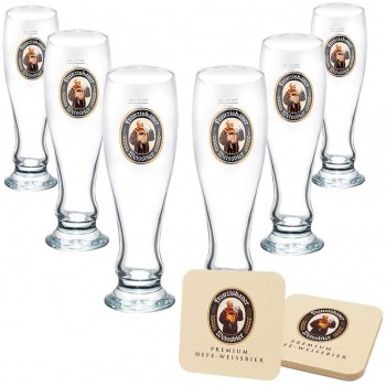 Franziskaner Weizenbierglas 0,3 L [6er Set] mit 6 Originale Bieruntersetzer Bierdeckel Weißbiergläser 0,3 für Gastronomie und Sammlung 30cl Bier Glas Spülmaschinenfest NEU… - B08HQKKJG13
