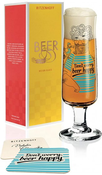 RITZENHOFF Beer Bierglas von Natalia Yablunovska aus Kristallglas 300 ml mit fünf Bierdeckeln Mehrfarbig - B07NZ15C98O