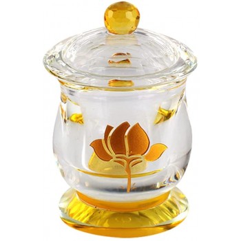 DECHOUS Crystal Glass Offering Becher Lotus Gedruckt Holy Water Cup Buddhistische Angebot Bowl Tibetan Altar Cup Buddha Anbetung Utensilien Lieferungen - B09VGC7Q46D