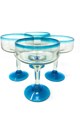 Mexikanisches mundgeblasenes Glas 4er Set mundgeblasene Margarita-Gläser 16 oz mit aquabblauen Rändern - B07XLRQPFBH