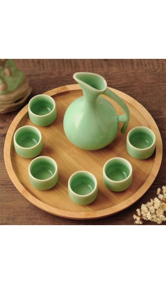 WEILEA Chinesisches Sake-Set Antik Seladon Retro Keramiktassen Handwerk Weingläser Farbe: 7 Stück 8 Stück mit rundem Tablett - B09L84KGK7Q
