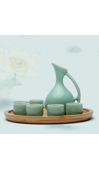 WEILEA Chinesisches Sake-Set Antik Seladon Retro Keramiktassen Handwerk Weingläser Farbe: 7 Stück 8 Stück mit rundem Tablett - B09L84KGK7Q