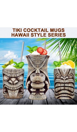 Große Keramik-Cocktail-Tassen Tiki-Tassen Cocktail-Set mit 3 lustigen exotischen Cocktailgläsern professionelle Hawaii-Party-Barware 3 Stück - B09GVW7PNJW