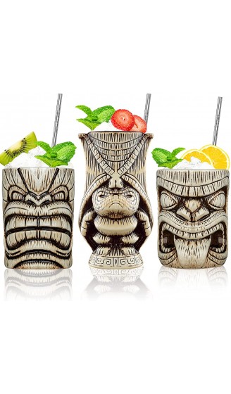 Große Keramik-Cocktail-Tassen Tiki-Tassen Cocktail-Set mit 3 lustigen exotischen Cocktailgläsern professionelle Hawaii-Party-Barware 3 Stück - B09GVW7PNJW