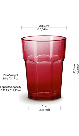 Omada Design Satz von Wassergläser aus Kunststoff Fassungsvermögen von 42,5 Cl. Sie sind ideal für Getränke oder Long Drinks Spülmaschinenfest Made in Italy Stapelbar Linea Unglassy Rot Farbe - B07PX2M4RFE