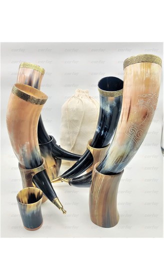 Carfar Natürliches echtes Horn handgefertigtes Wikinger Mittelalter LARP Trinkhorn mit Hornständer Becher Bier für Ale Set von 4 Trinkhorn - B098153VTYG