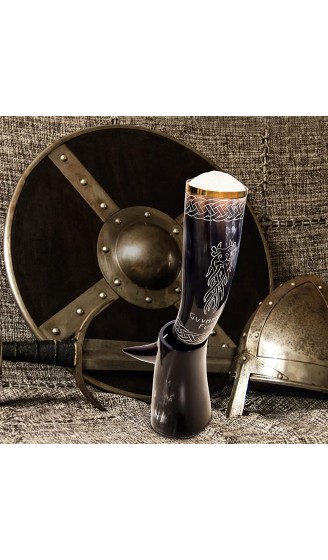 Divit Wikinger-Trinkhorn mit Eisenständer mittelalterliches Bier-Trinkhorn Messingverzierungen & Jute-Geschenkbeutel im Lieferumfang enthalten 473 ml Fassungsvermögen Ormr poliert - B08XMN6TLGR