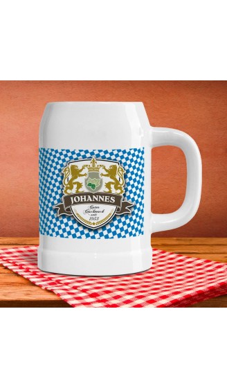 Herz & Heim® Personalisierter Bierkrug mit Namen und Jahr im Löwen Wappen - B015I0S44U2