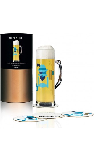 RITZENHOFF Seidel Bierkrug 0,5 l von Nick Diggory aus Kristallglas 500 ml mit fünf Bierdeckeln - B07NZ157FS6
