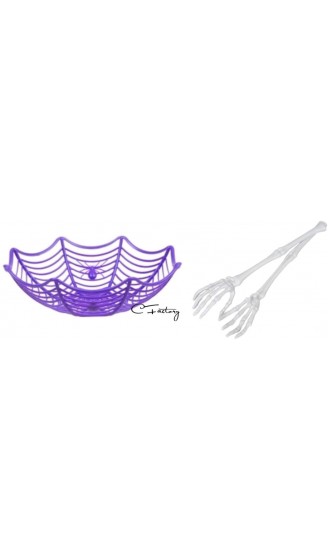 CF Halloween-Schüssel für Kinder Teenager Erwachsene lila Süßigkeiten mit Spinnennetz mit Skelett-Zange - B08FZ1LN9Y5