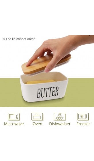 AngLink Butterdose Porzellan mit Holzdeckel Butterschale Geschirr für 250 g Butter Keramik Multi-Funktion Butter Dish mit Messer Silikonlippe Iuftdicht - B09QG2KRRMN