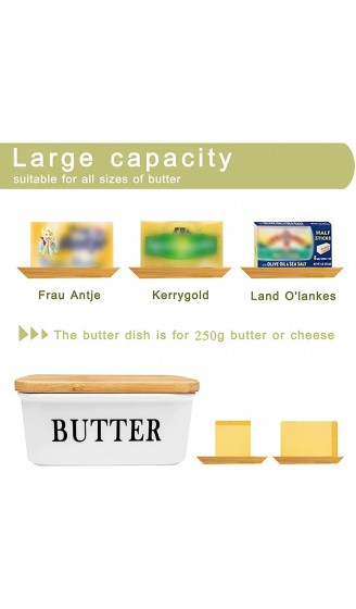 AngLink Butterdose Porzellan mit Holzdeckel Butterschale Geschirr für 250 g Butter Keramik Multi-Funktion Butter Dish mit Messer Silikonlippe Iuftdicht - B09QG2KRRMN