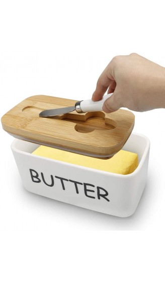 Butterdose Butterdose aus Porzellan mit luftdichtem Verschlussdeckel und Buttermesser aus Edelstahl überdachte Butterdose perfekt für bis zu 2 Buttersticks weiß - B08RYKVMLCF