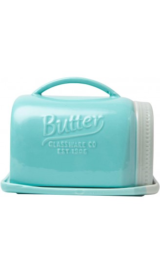 Comfify Keramik-Butterdose mit Deckel und Griff Vintage Keramik-Butterdose Dekorative Butterdose in rustikalem und ländlichem Design Praktische Butterdose in aquablauer Farbe - B07H742PZTO