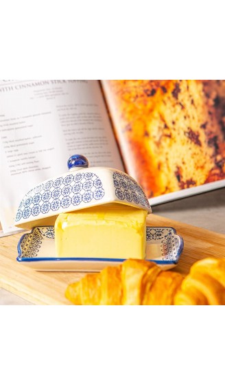 Nicola Spring Gemusterte Butter Margarine Schale mit Deckel 185 mm Blaues Blumen-Design Aufdruck - B072JBLM1QL
