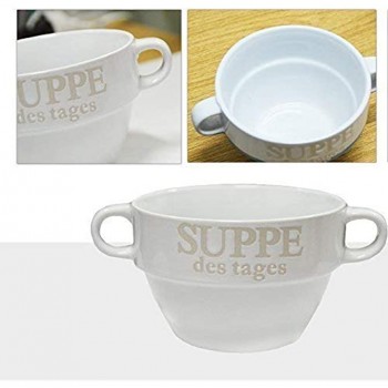 DRULINE 6er-Set Suppentassen Suppenschüssel Suppenterrine aus Keramik mit Aufschrift Suppe Weiß Ø 13 cm - B00M9GRIQMN