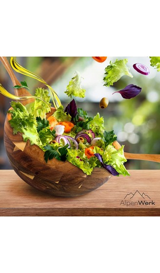AlpenWerk Große Salatschüssel aus Holz 26 cm | Inkl. Salatbesteck | hochwertige Holzschale | Elegante Dekoschale Servierschale & Obstschale zum Verschenken - B09WVYG91W9