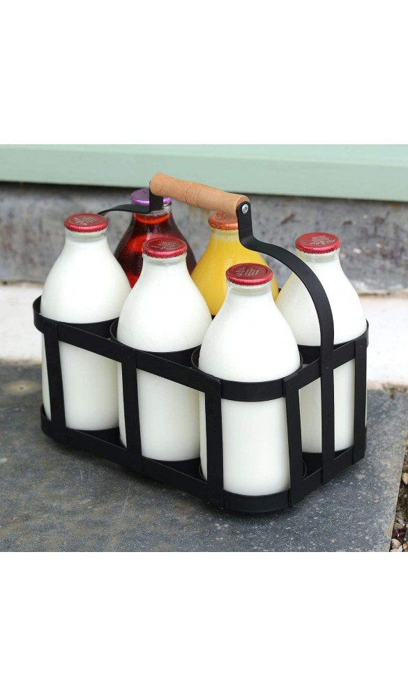 Ckb Ltd Milchflaschenhalter pulverbeschichteter Stahldraht Metall für 6 Milchflaschen traditioneller Milchflaschenhalter für Türschwellen 25 x B27 x T19 cm - B07XZCL9TLY