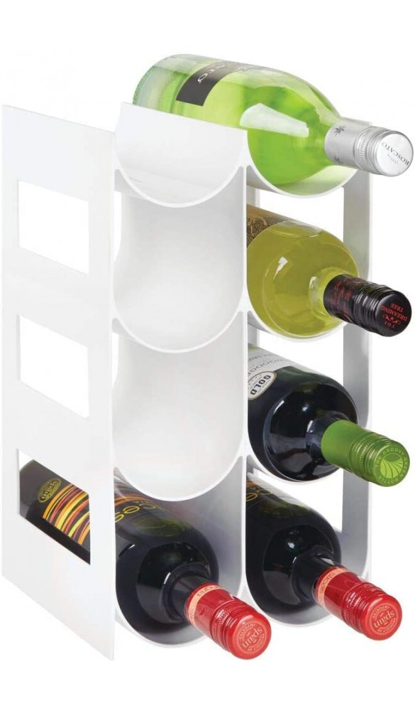 mDesign praktisches Wein- und Flaschenregal – Weinregal Kunststoff für bis zu 8 Flaschen – freistehendes Regal für Weinflaschen oder andere Getränke – weiß - B07BH1NS91H