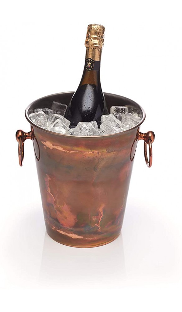 BarCraft Luxuriöser Wein- Sektkühler aus Edelstahl Getränkekühler in Kübelform 24 x 20,5 x 23 cm – Schillernde Kupfer-Optik - B07DQXMCTF4