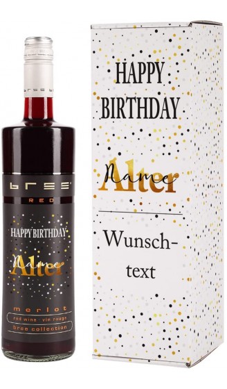 BREE Weinflasche 1 x 0.75 l Geburtstagswein personalisiert mit Namen und Alter merlot Flasche + Verpackung - B09TS3X8SN8