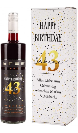 BREE Weinflasche 1 x 0.75 l Geburtstagswein personalisiert mit Namen und Alter merlot Flasche + Verpackung - B09TS3X8SN8