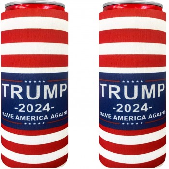 XccH2o Trump 2024 Save America Again 2 Stück schlanke Dosenkühler bunter Neopren Bierkühler Bierhalter perfekt für 340 ml Dosen wie Red Bull White Claw Slim Beer und Spiked Seltzer Water Red 2 - B08ZMMXJ8RV