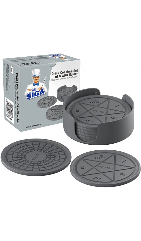 MR.SIGA Untersetzer aus Silikon für Getränke Tassen Töpf Gläseruntersetzer 8er Set mit Halter Grau - B08TVSP6B2N