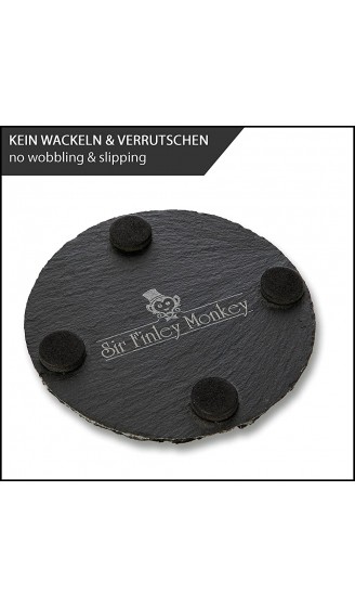 Sir Finley Monkey Schiefer Untersetzer Set 8 Glasuntersetzer rund mit Halter Schieferplatte 10 cm schwarz für Deko Raclette Kerzen Getränke - B08JZFLPYLZ